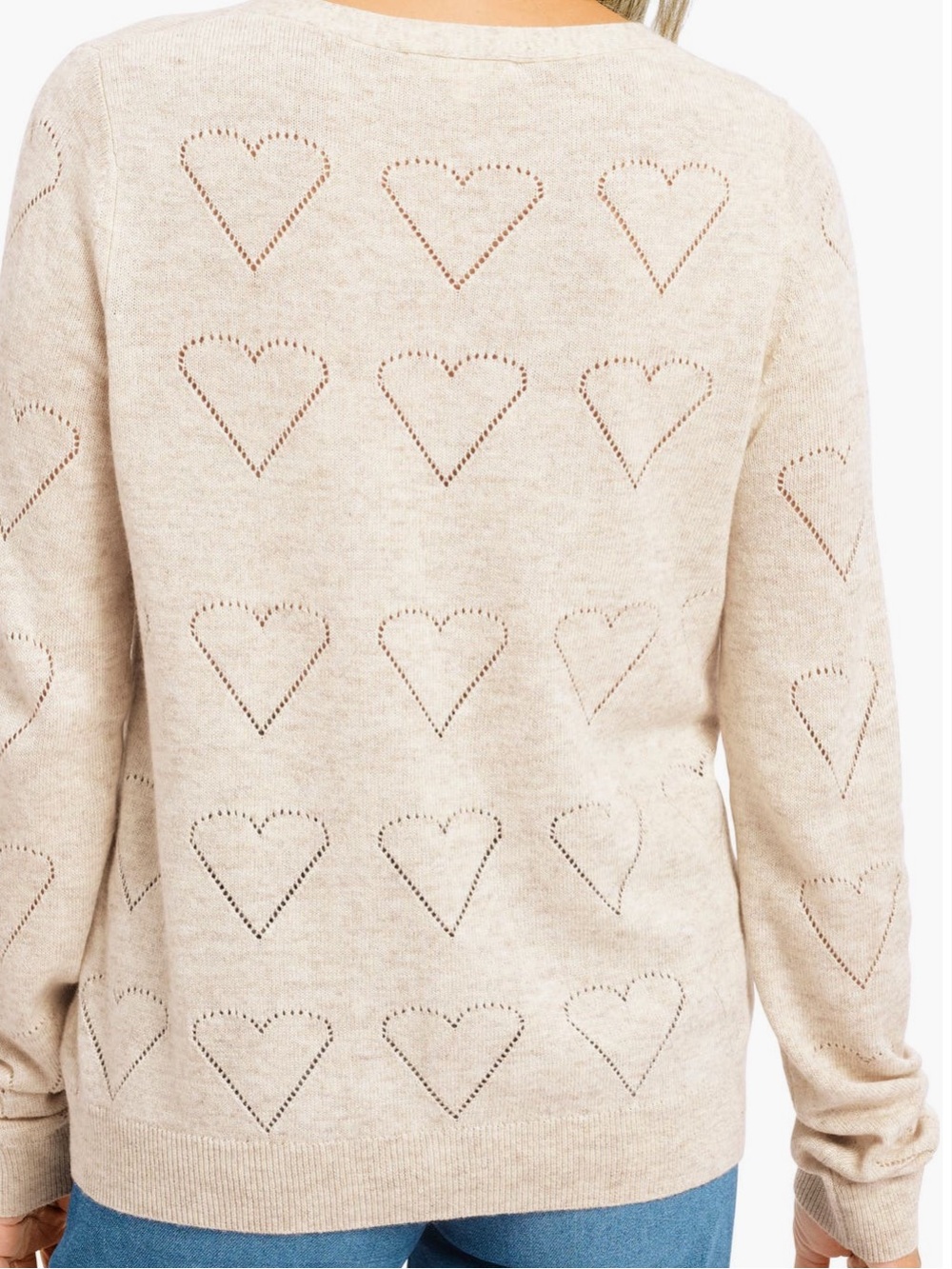 Splendid V-Neck Heart Pointelle cream Cardigan Sweater